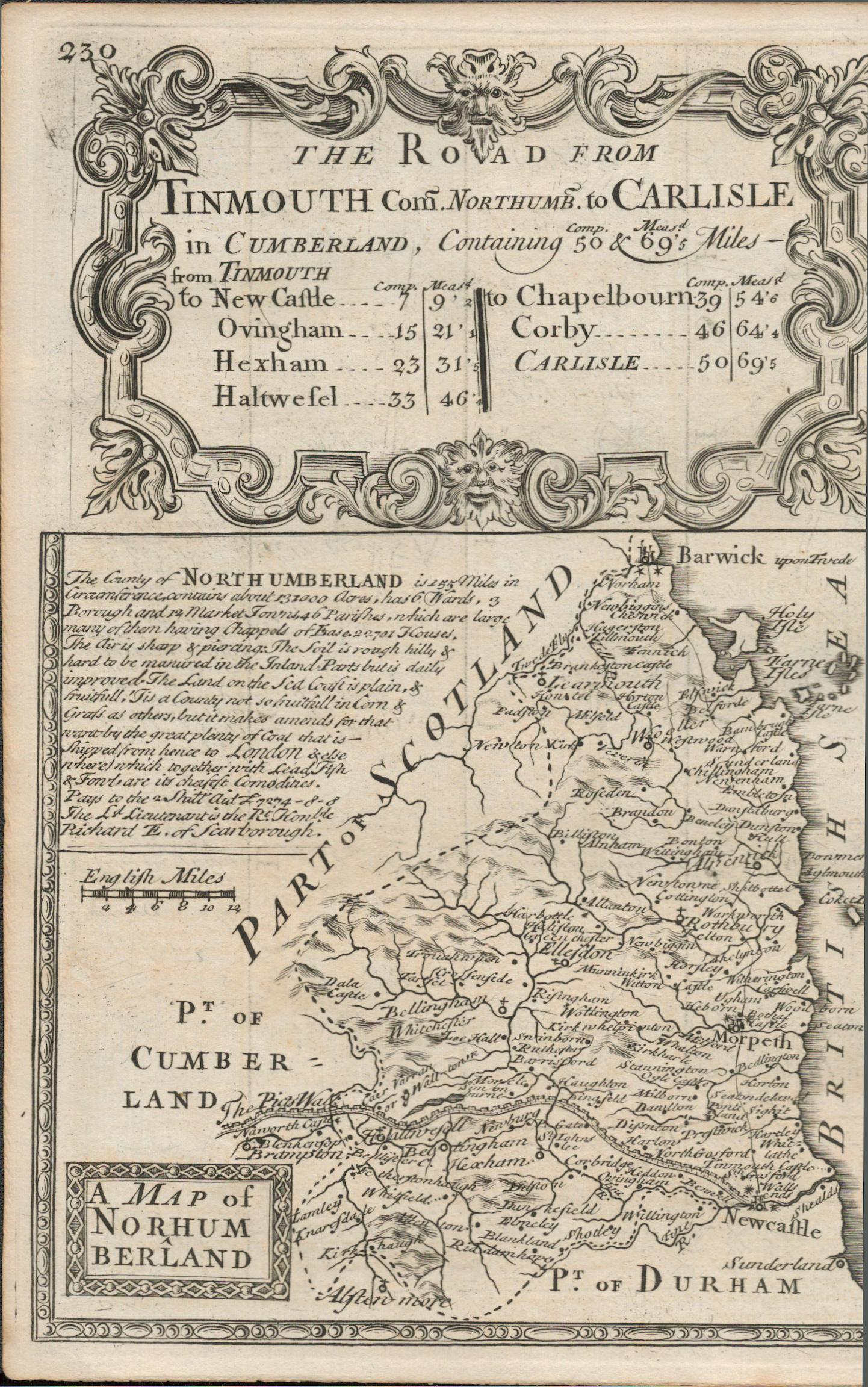 Britannia Depicta E Bowen c1730 Map Northumberland Morpeth Newcastle Etc.