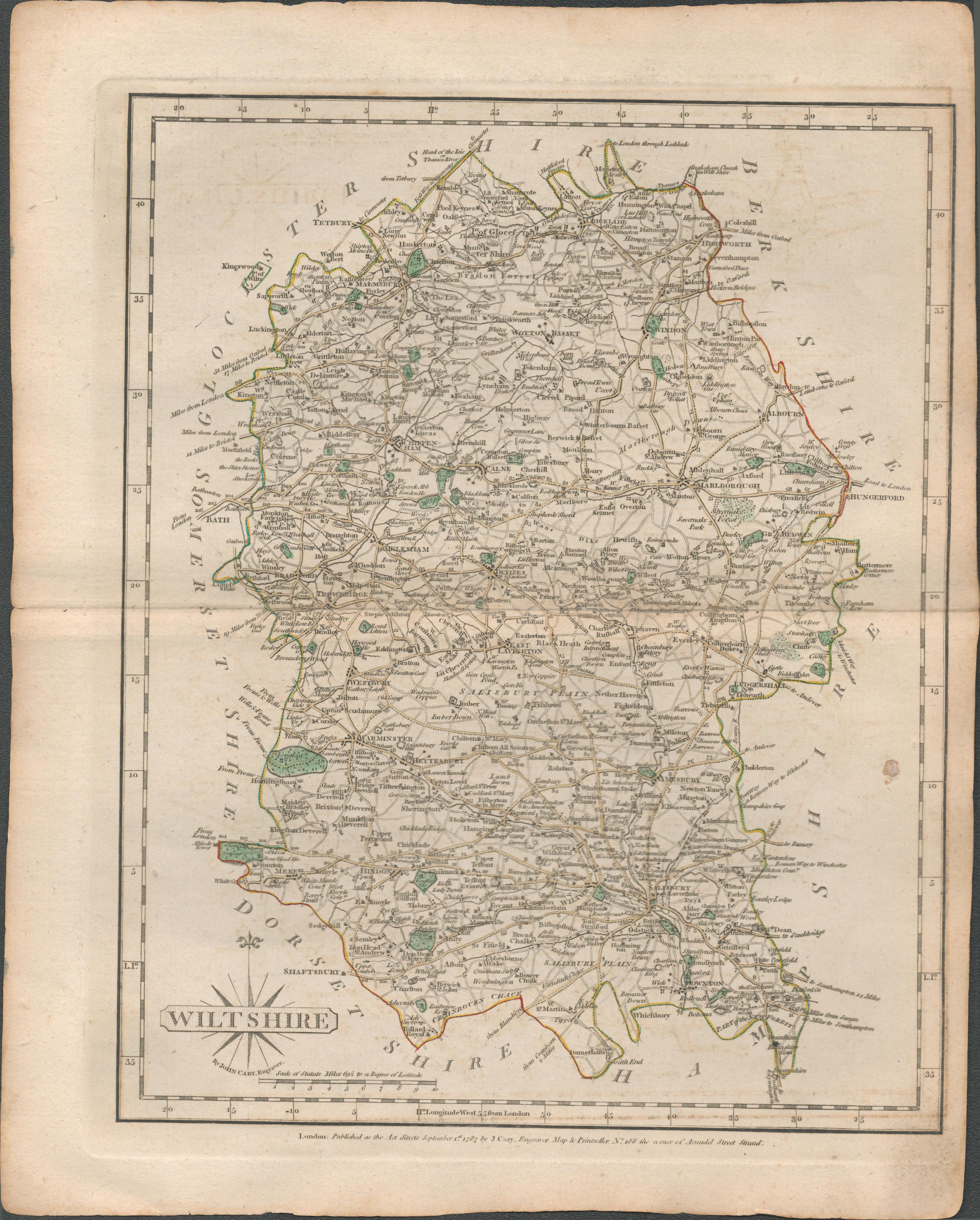 Wiltshire John Cary 1787 Antique Hand Coloured Map