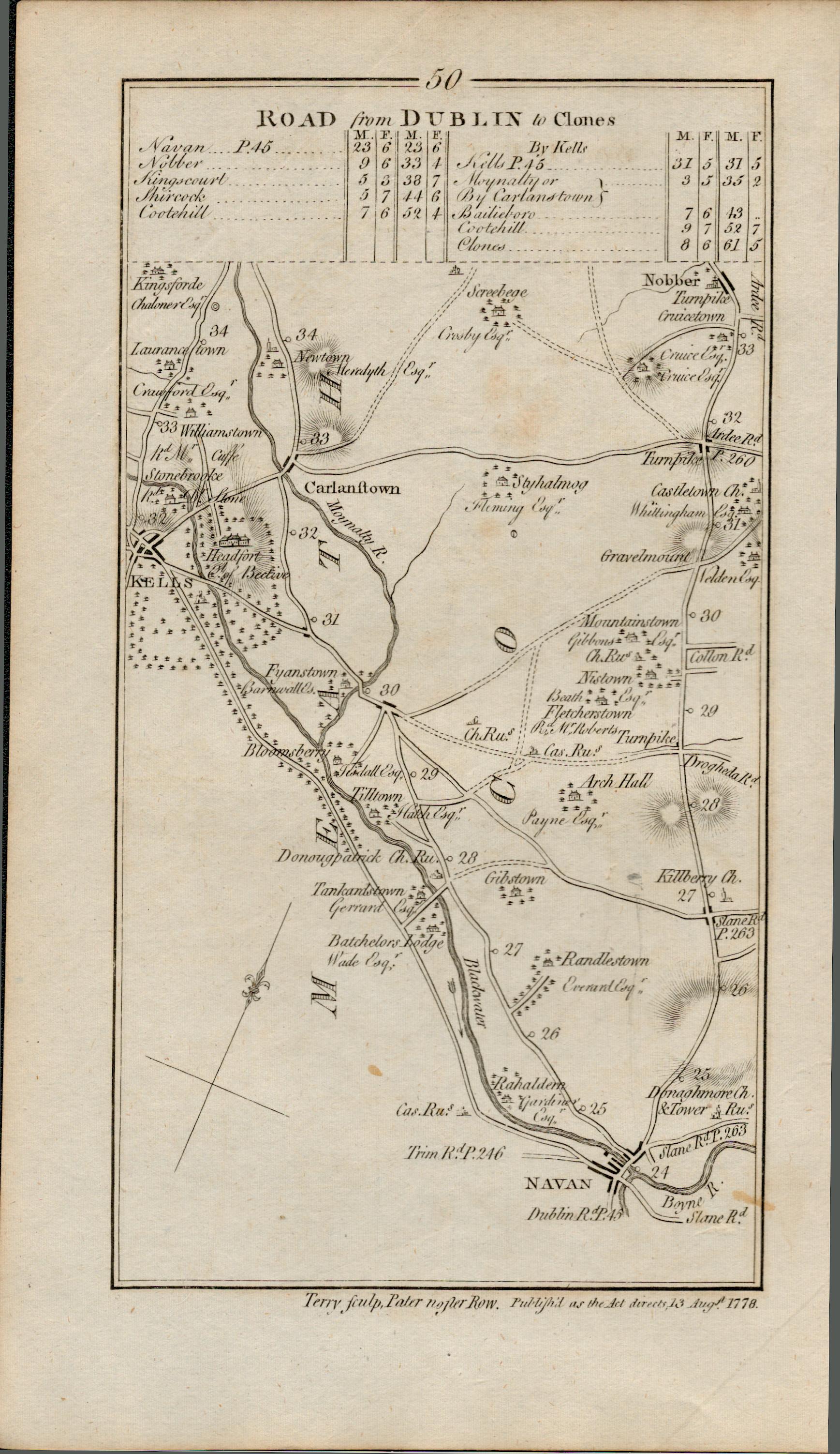 Taylor & Skinner 1777 Ireland Road Map Donegal Killybegs Meath Navan Kells.
