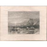 Holy Island Castle Antique 1842 Steel Engraving.