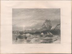 Holy Island Castle Antique 1842 Steel Engraving.