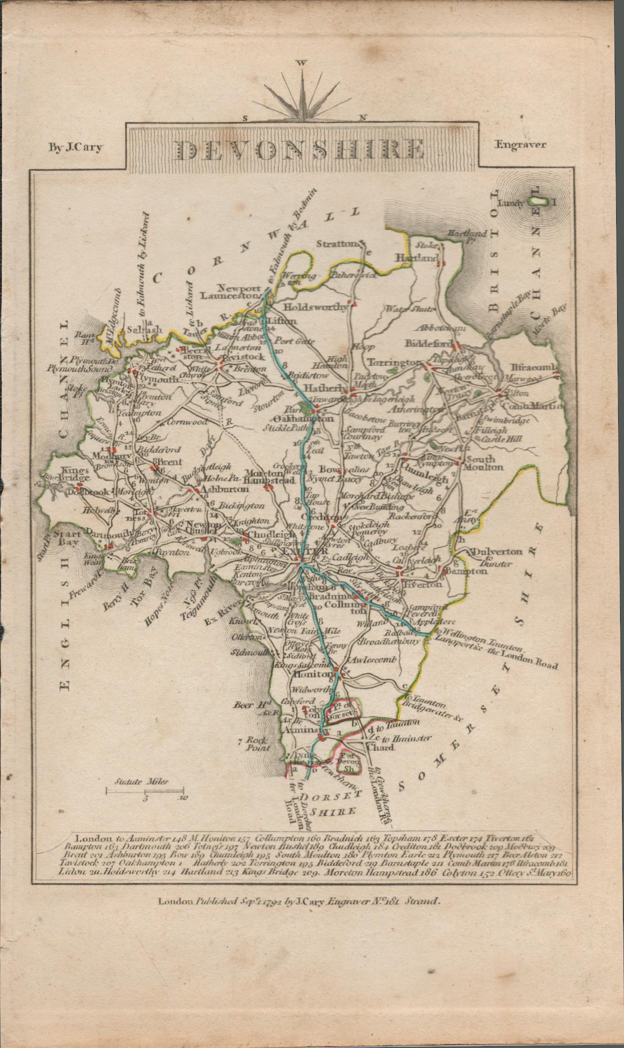 John Cary’s 1791 Copper Engraved Map Devonshire & Dorsetshire. - Image 2 of 2