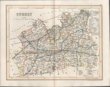 Surrey 1850 Antique Steel Engraved Map Thomas Dugdale.
