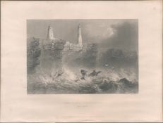 Bristol Ness Sands Lighthouse Antique 1842 Steel Engraving