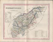 Northamptonshire 1850 Antique Steel Engraved Map Thomas Dugdale.