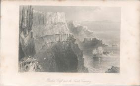 Antique Engraving 1850’s Pleaskin Cliff Giants Causeway.