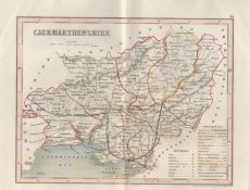 Carmarthenshire Wales 1850 Antique Steel Engraved Map