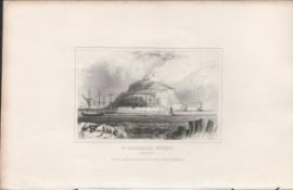 St Michaels Mount Cornwall 1850 Antique Steel Engraved Illustration.