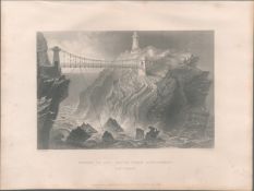 Holyhead Lighthouse Wales Antique 1842 Steel Engraving.