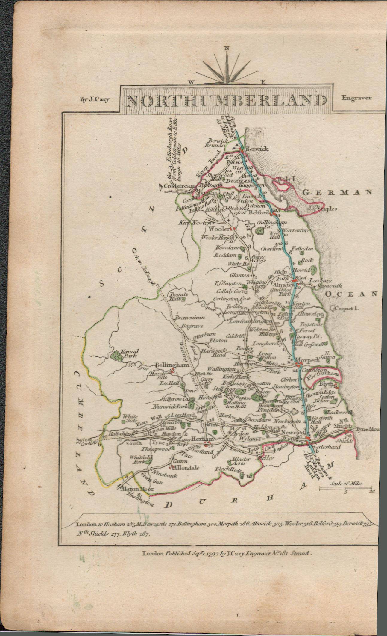 John Cary’s 1791 Map Northumberland & Northamptonshire. - Image 2 of 2