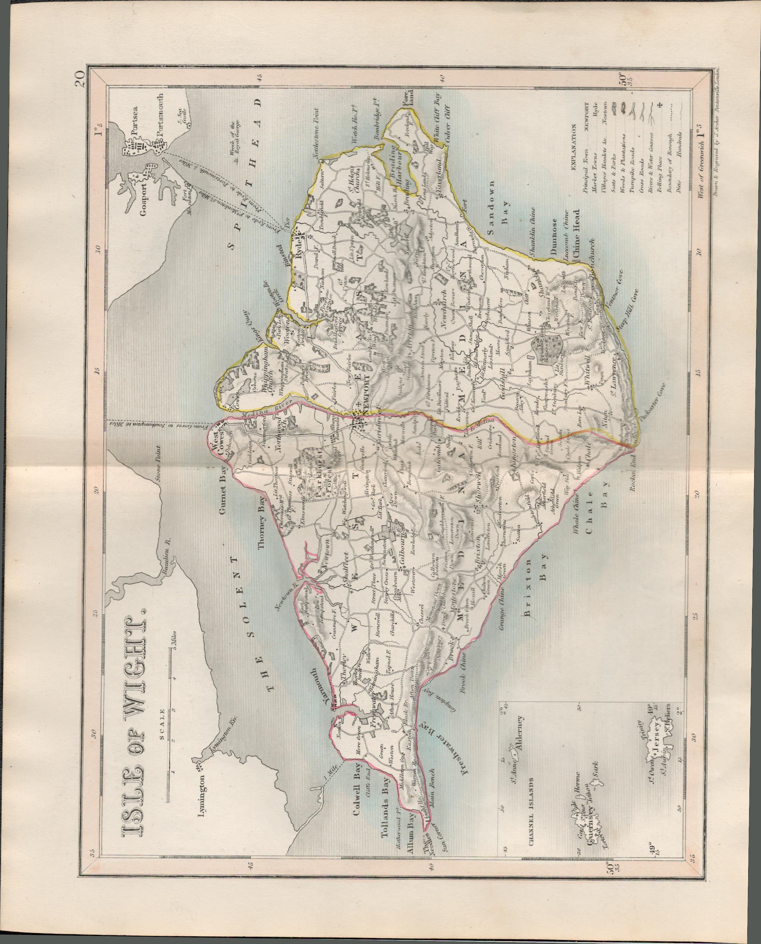 Isle of Wight 1850 Antique Steel Engraved Map Thomas Dugdale