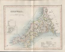 Cornwall 1850 Rare Antique Steel Engraved Map Thomas Dugdale.