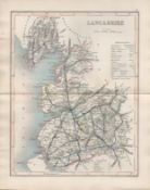 Lancashire 1850 Antique Steel Engraved Map Thomas Dugdale.