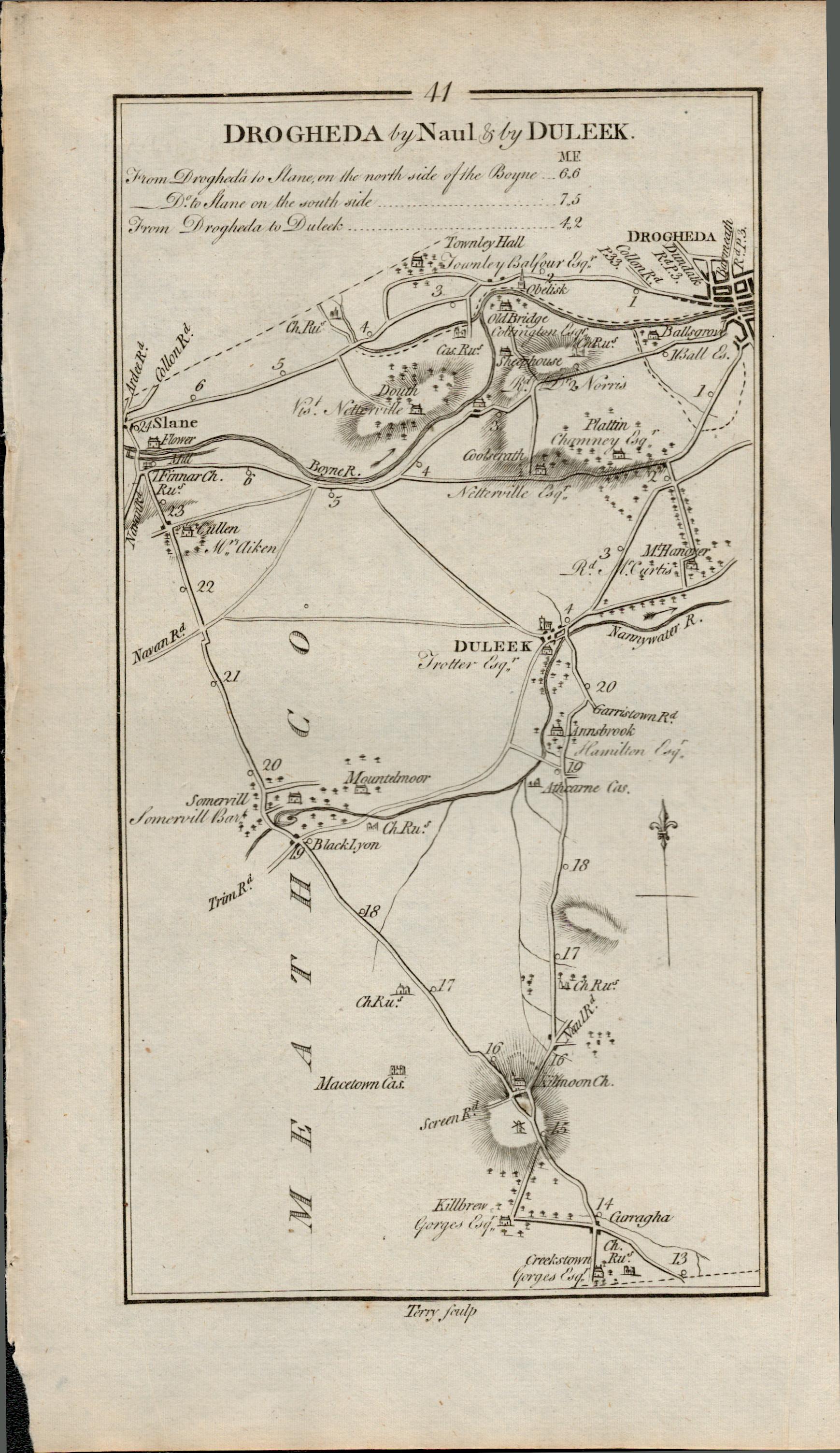 Taylor & Skinner 1777 Ireland Map Slane Drogheda Dunleek Ardee Naul Co Meath.