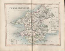 Pembrokeshire Wales 1850 Antique Steel Engraved Map.