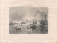 The Port of London Antique 1842 Steel Engraving.