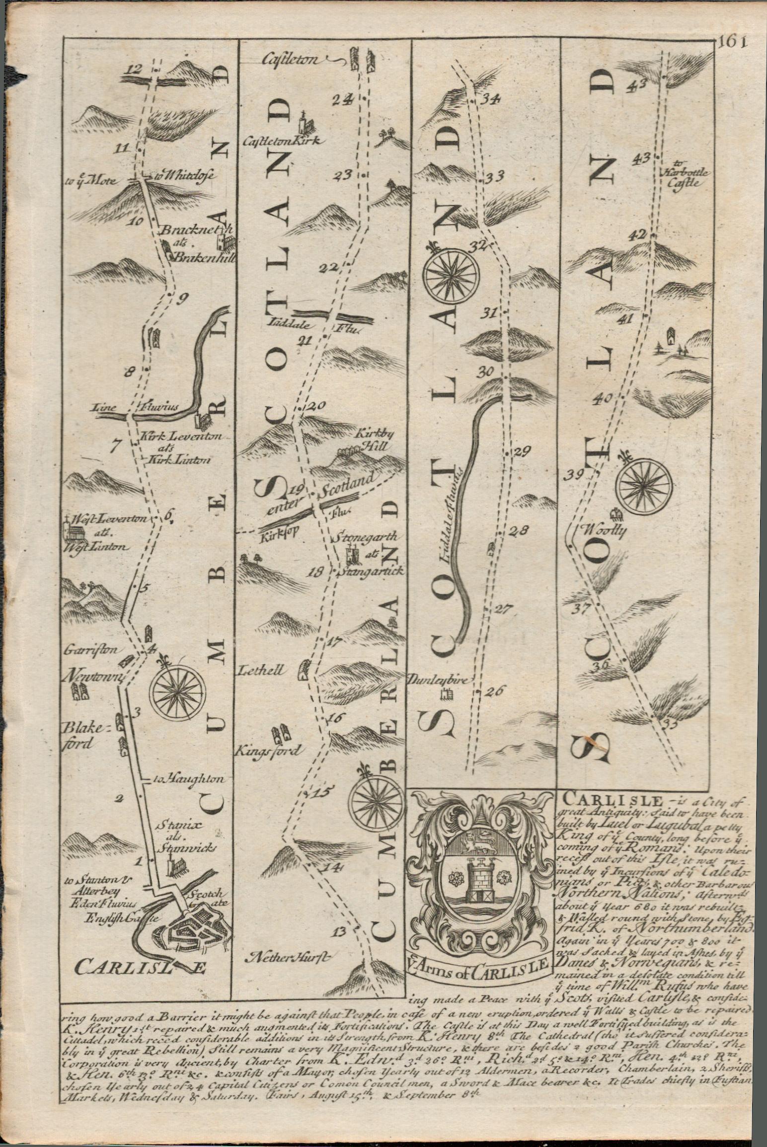 Britannia Depicta E Bowen c1730 Map Scotland Cumberland Northumberland Etc.