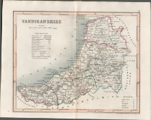 Cardiganshire Wales 1850 Antique Steel Engraved Map