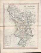 Derbyshire 1850 Antique Steel Engraved Map Thomas Dugdale.