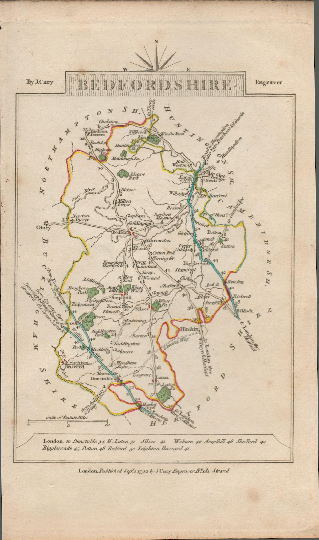 John Cary’s 1791 Engraved Map Bedfordshire & Berkshire. - Image 2 of 2