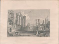 Abbey of Arbroath Antique 1842 Steel Engraving.
