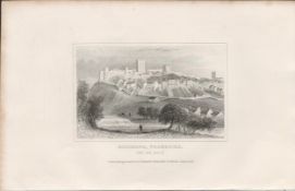 Richmond Town & Castle Yorkshire 1850 Steel Engraved Illustration.
