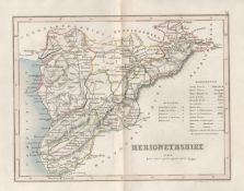 Merionethshire Historic County of Wales 1850 Antique Map.