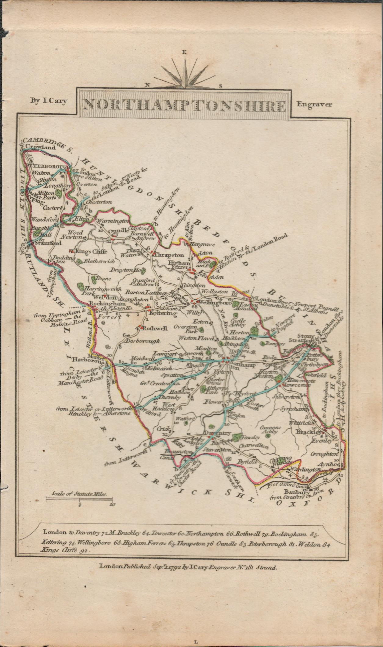 John Cary’s 1791 Map Northumberland & Northamptonshire.
