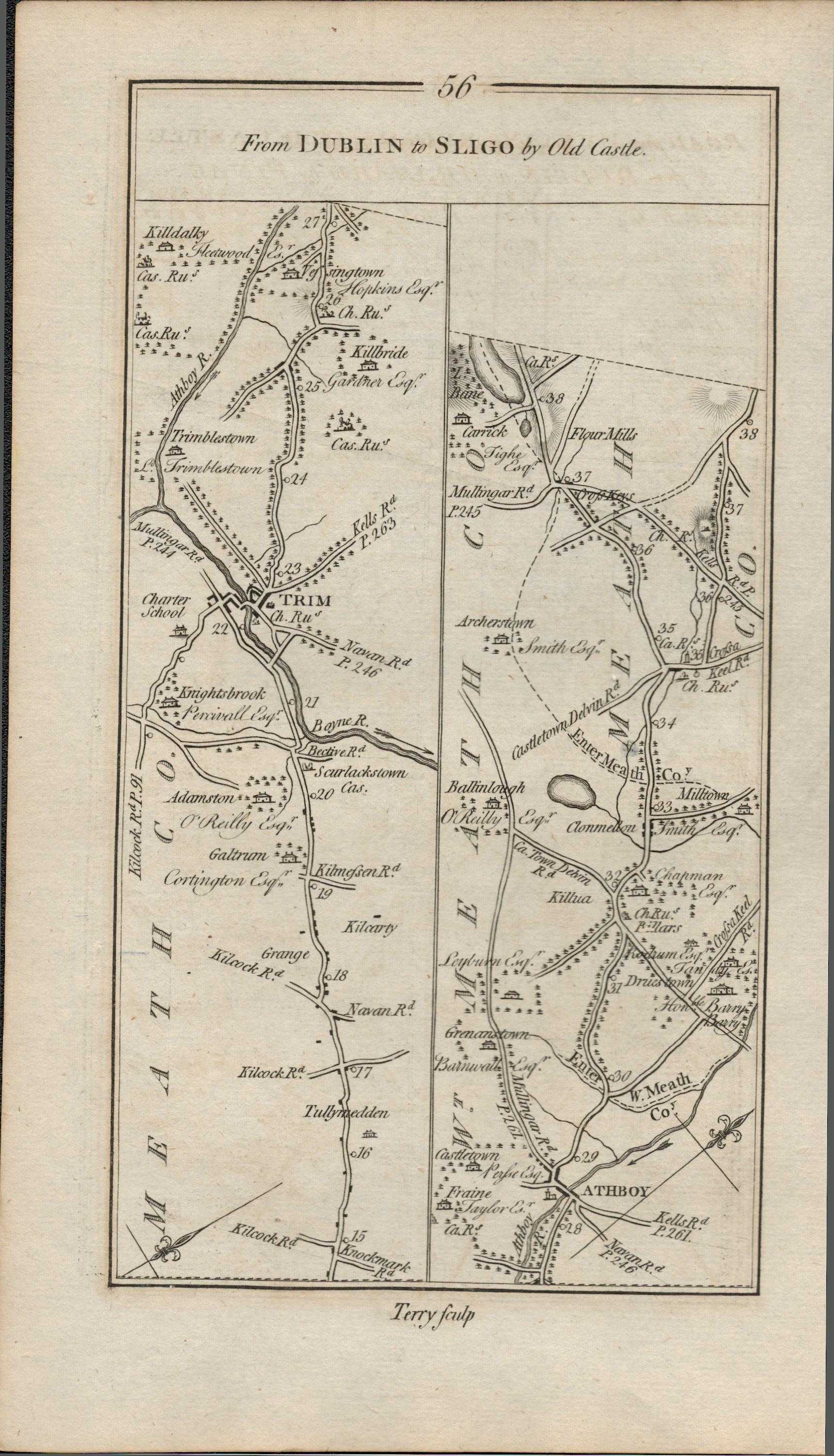 Taylor & Skinner 1777 Ireland Map Dublin to Sligo Trim Kildalkey Dunboyne. - Image 2 of 2