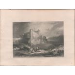 Bamborough Castle Antique 1842 Steel Engraving.