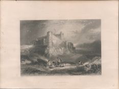 Bamborough Castle Antique 1842 Steel Engraving.