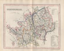 Hertfordshire 1850 Antique Steel Engraved Map Thomas Dugdale.