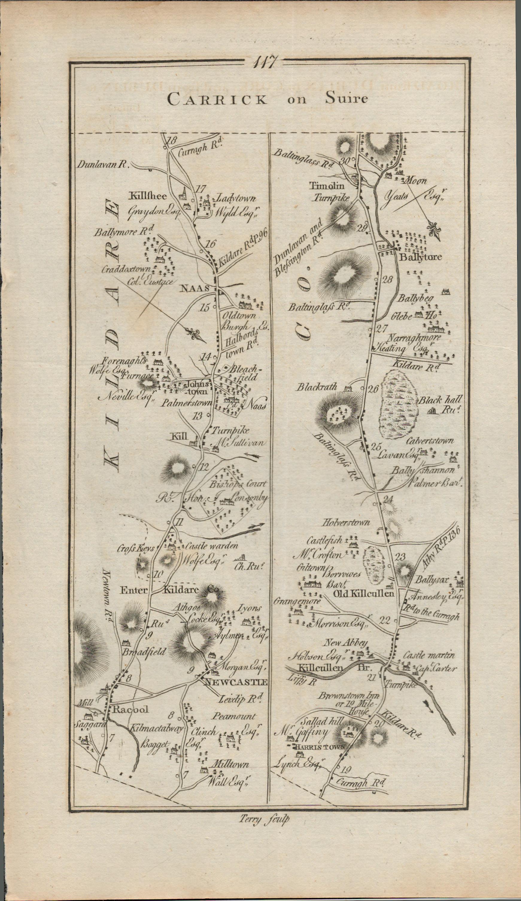 Taylor & Skinner 1777 Ireland Map Kildare Carlow Gowran Rathcoole Timolin.