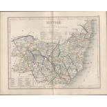 Suffolk 1850 Antique Steel Engraved Map Thomas Dugdale.