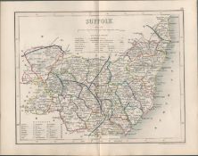 Suffolk 1850 Antique Steel Engraved Map Thomas Dugdale.