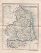 Northumberland 1850 Antique Steel Engraved Map Thomas Dugdale.