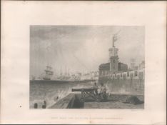 Portsmouth Harbour Quay Antique 1842 Steel Engraving