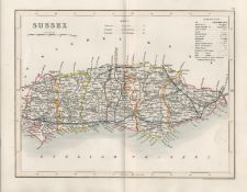 Sussex 1850 Antique Steel Engraved Map Thomas Dugdale.