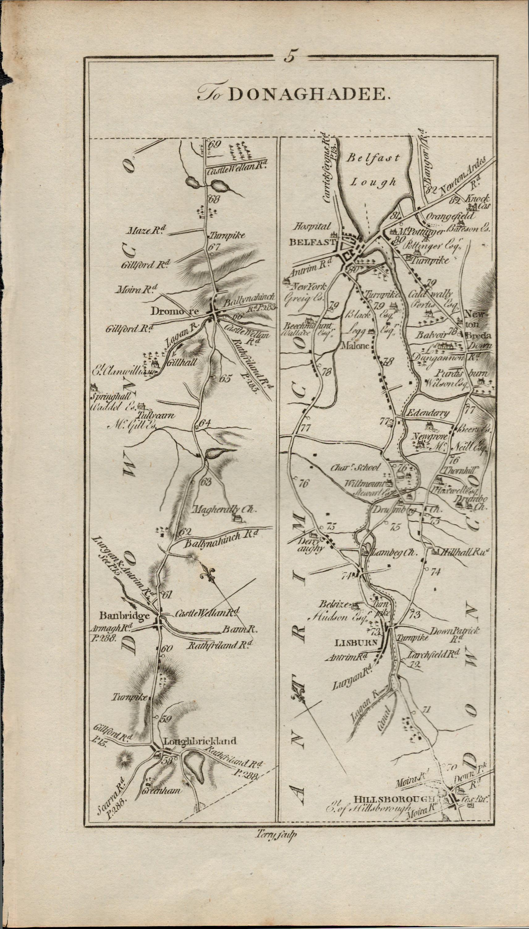 Taylor & Skinner 1777 Ireland Map Antrim Lisburn Belfast Holywood Bangor Etc.