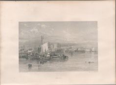 Hull Harbour Antique 1842 Steel Engraving.