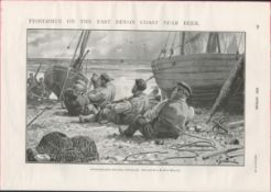 Fishermen on the East Devon Coast 1901 Antique Print