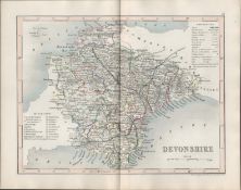 Devonshire 1850 Antique Steel Engraved Map Thomas Dugdale.