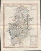 Nottinghamshire 1850 Antique Steel Engraved Map Thomas Dugdale.