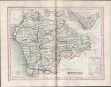 Durham 1850 Antique Steel Engraved Map Thomas Dugdale.