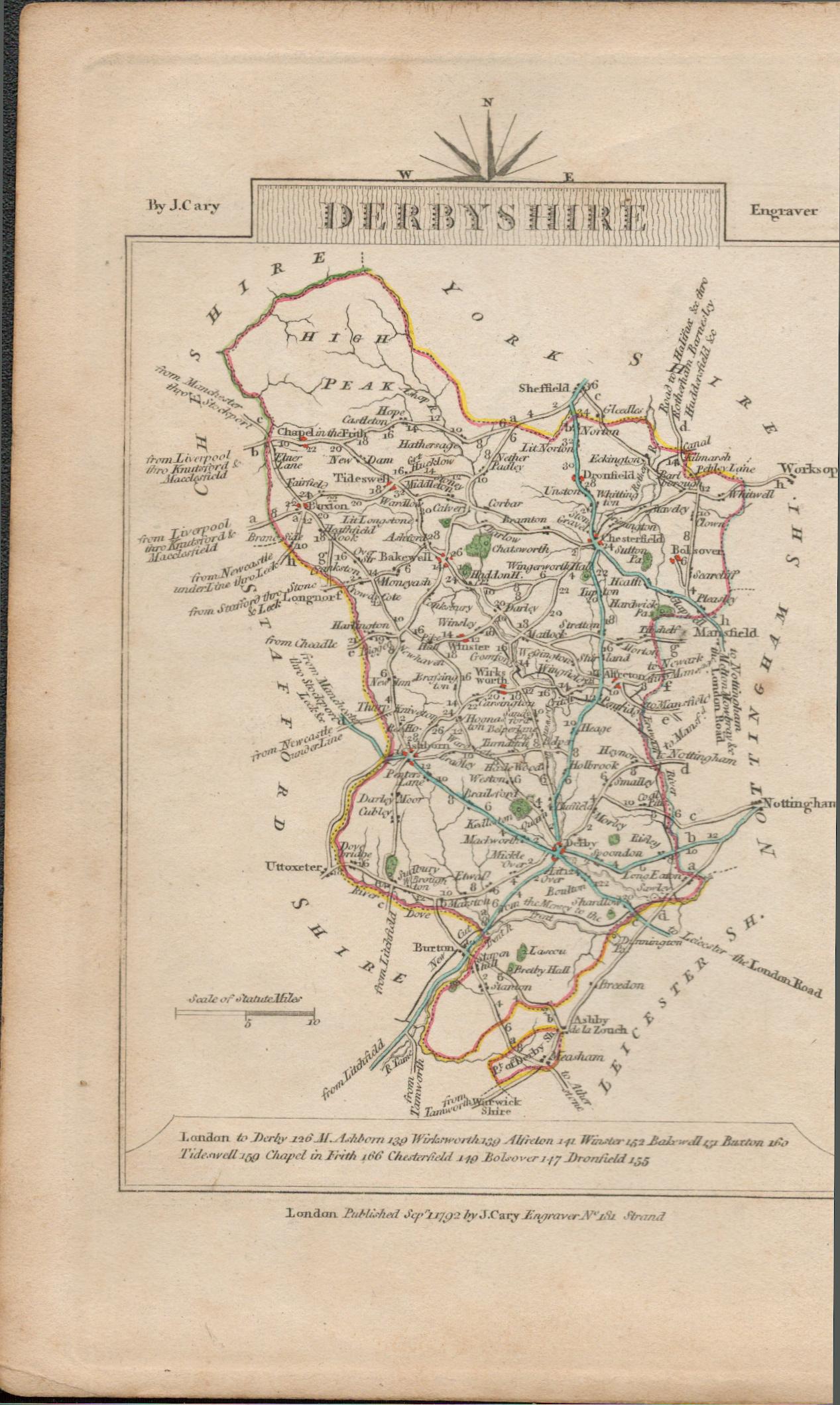 John Cary’s 1791 Antique Copper Engraved Map Cumberland & Derbyshire. - Image 2 of 2