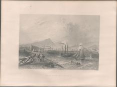 Leith Pier & Harbour Antique 1842 Steel Engraving.