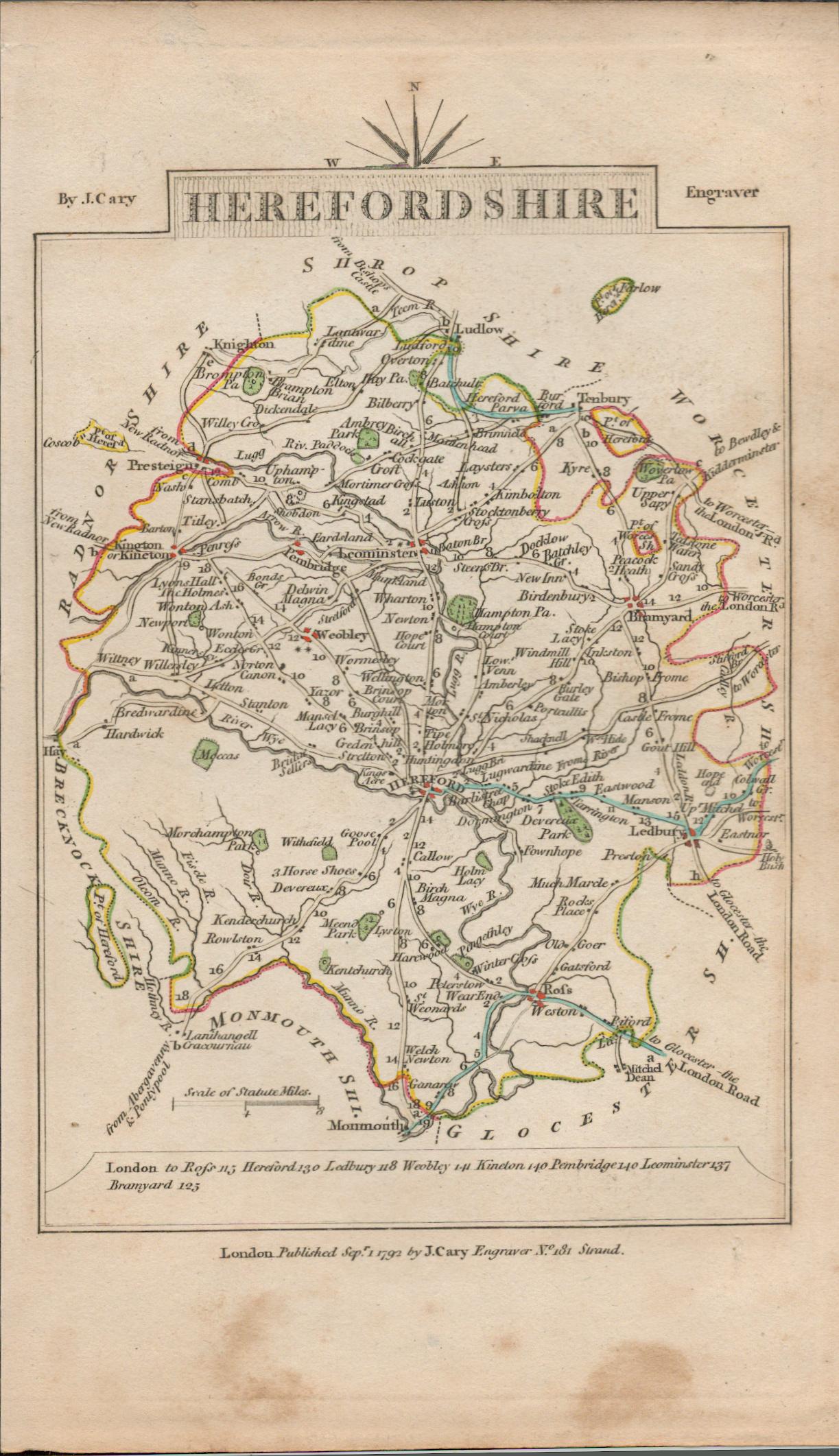 John Cary’s 1791 Copper Engraved Map Hertfordshire & Herefordshire. - Image 2 of 2
