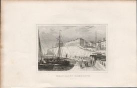 Ramsgate West Cliff 1850 Antique Steel Engraved Illustration.