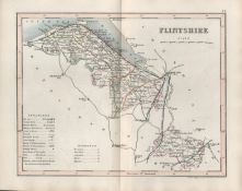Flintshire Wales 1850 Antique Steel Engraved Map
