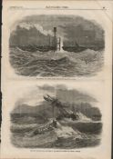 Rhyl Life Boat Saving Boat Crew at Abergele 1857 Antique Print